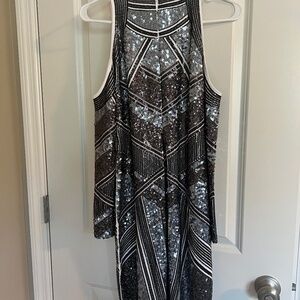 Art Deco Black & Silver Sequin Chevron Mini Dress